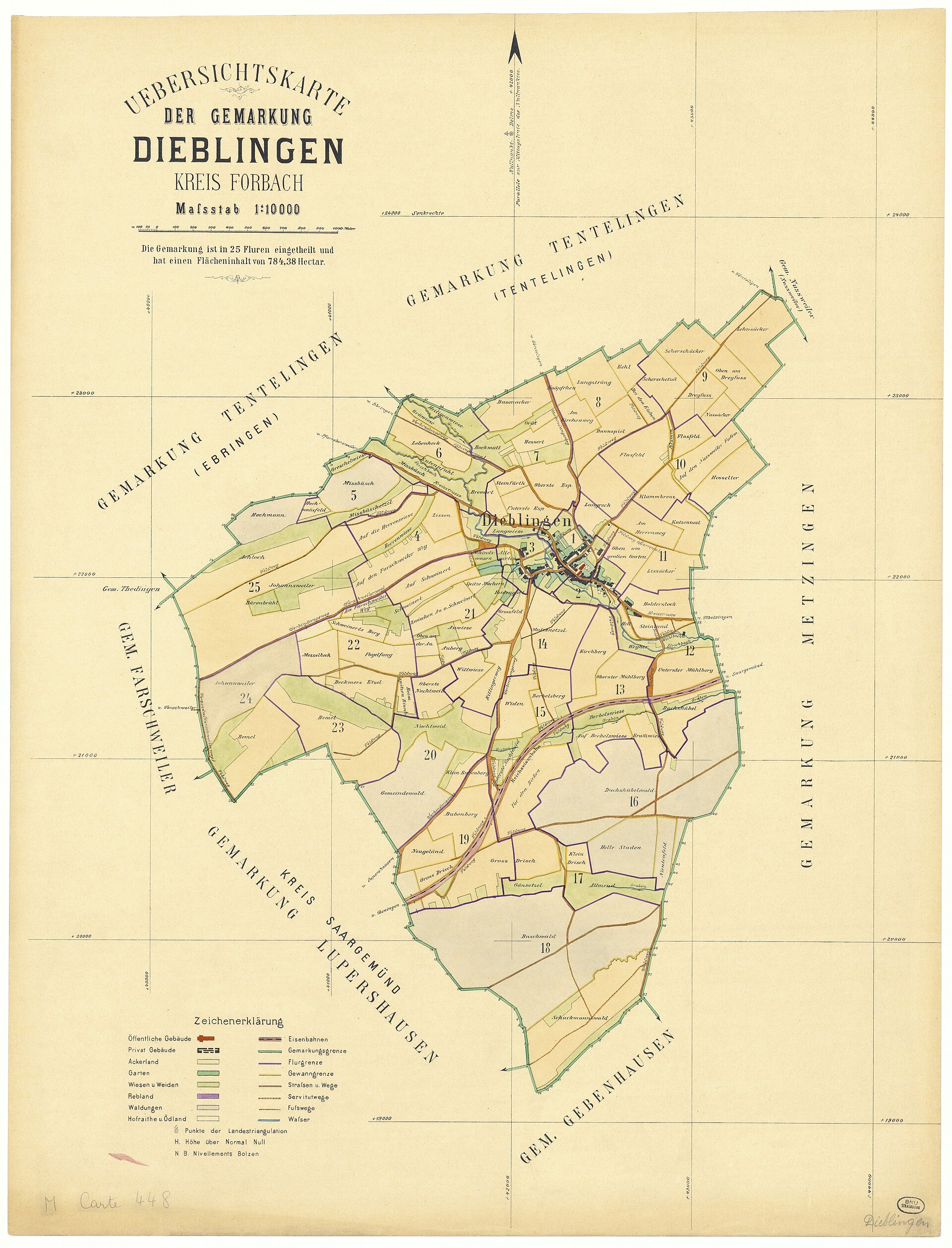 Plan cadastral allemand de Diebling en 1897