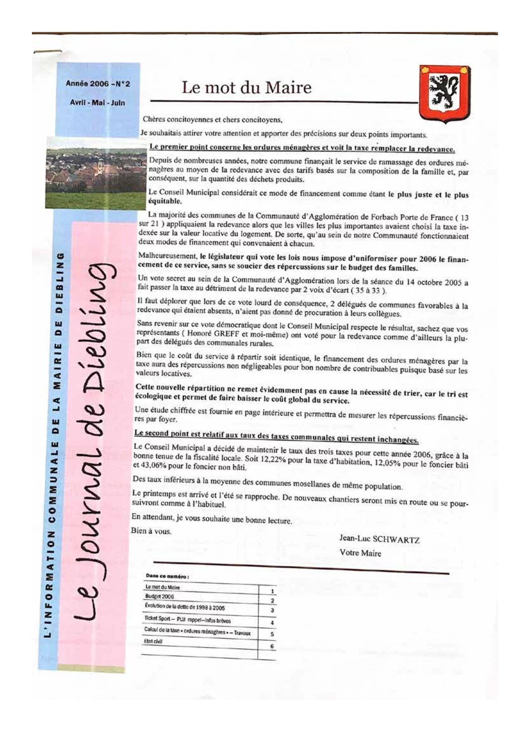 Première page du Bulletin communal de Diebling – 2006 · 2e édition