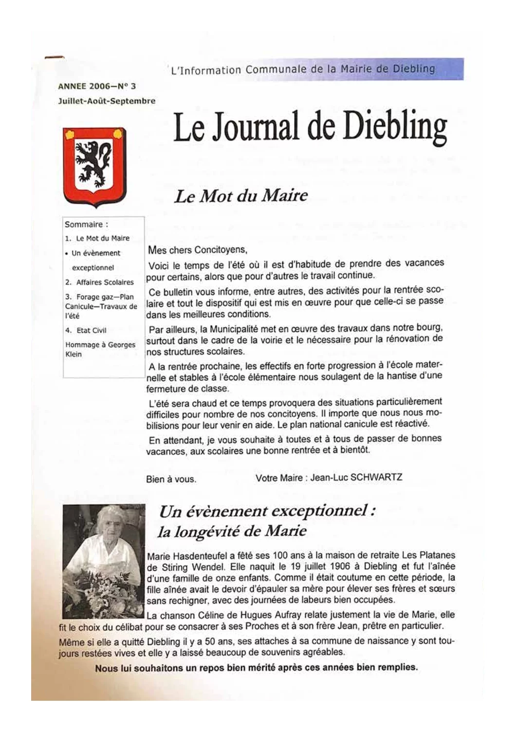 Première page du Bulletin communal de Diebling – 2006 · 3e édition