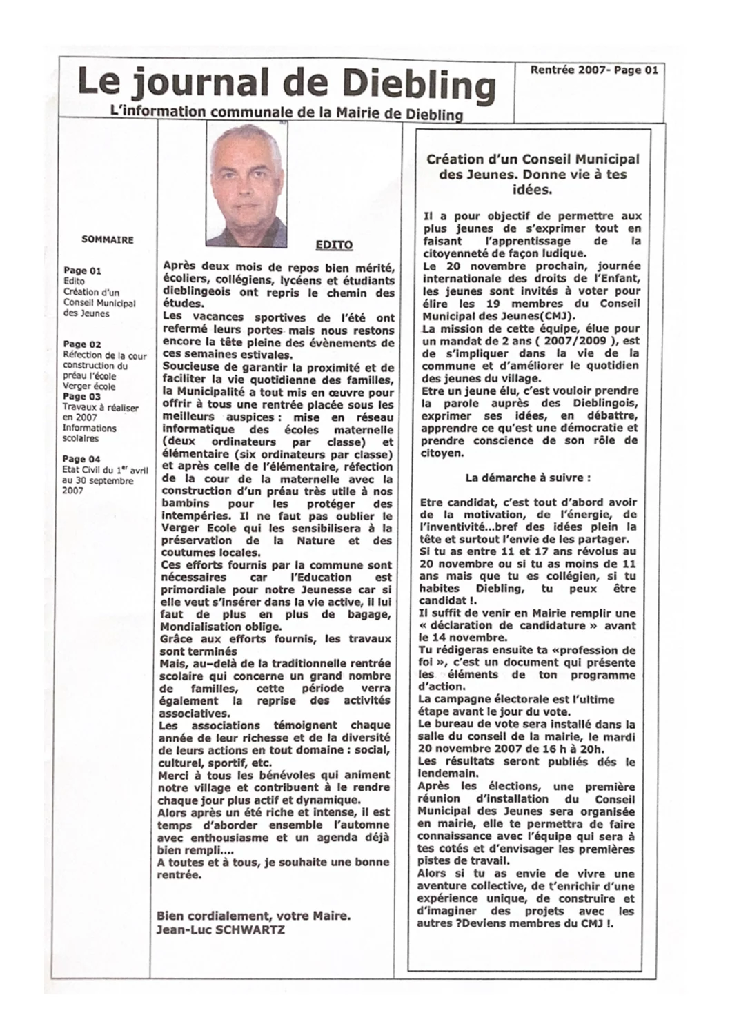 Première page du Bulletin communal de Diebling – 2007