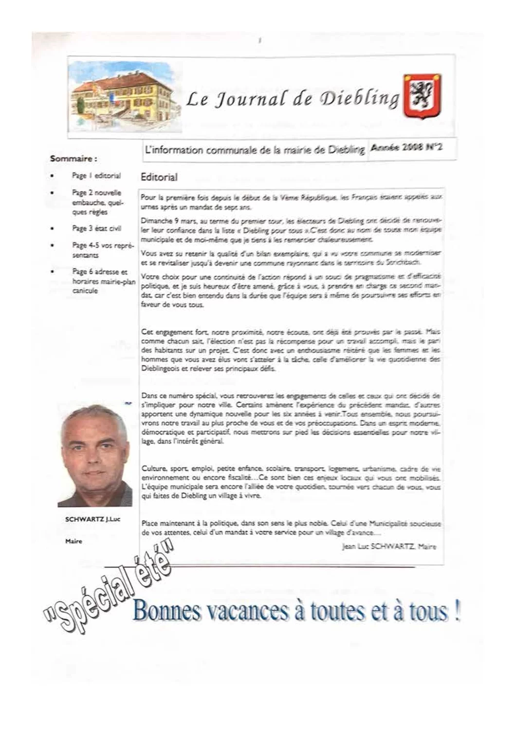Première page du Bulletin communal de Diebling – 2008