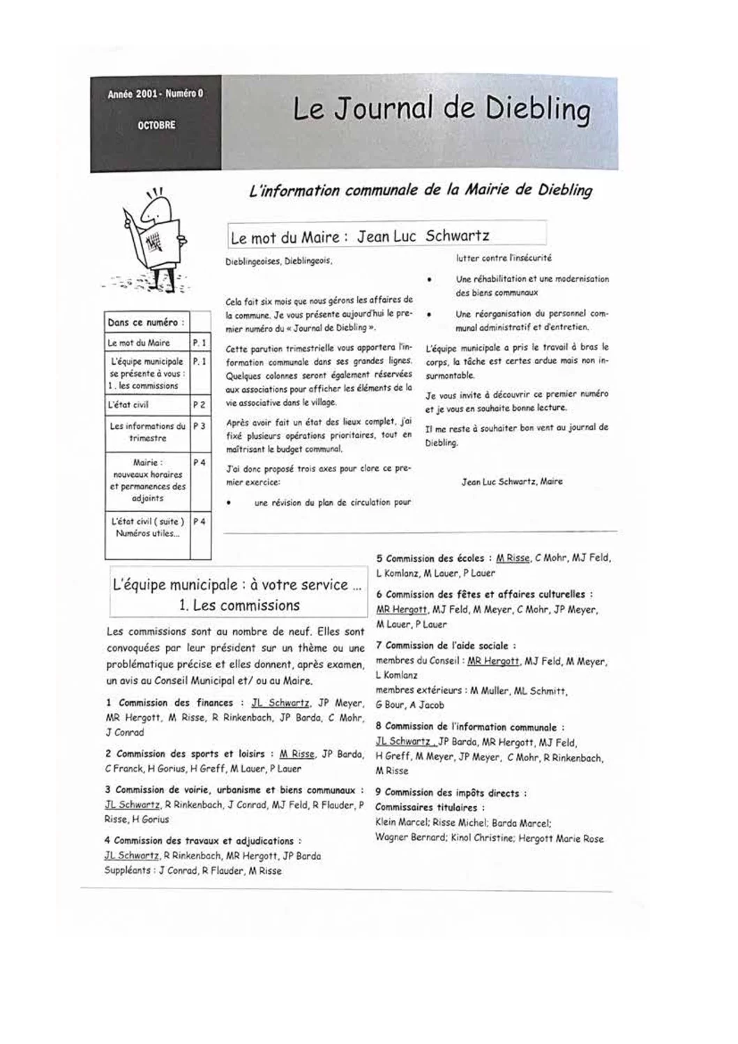 Première page du Bulletin communal de Diebling – 2001