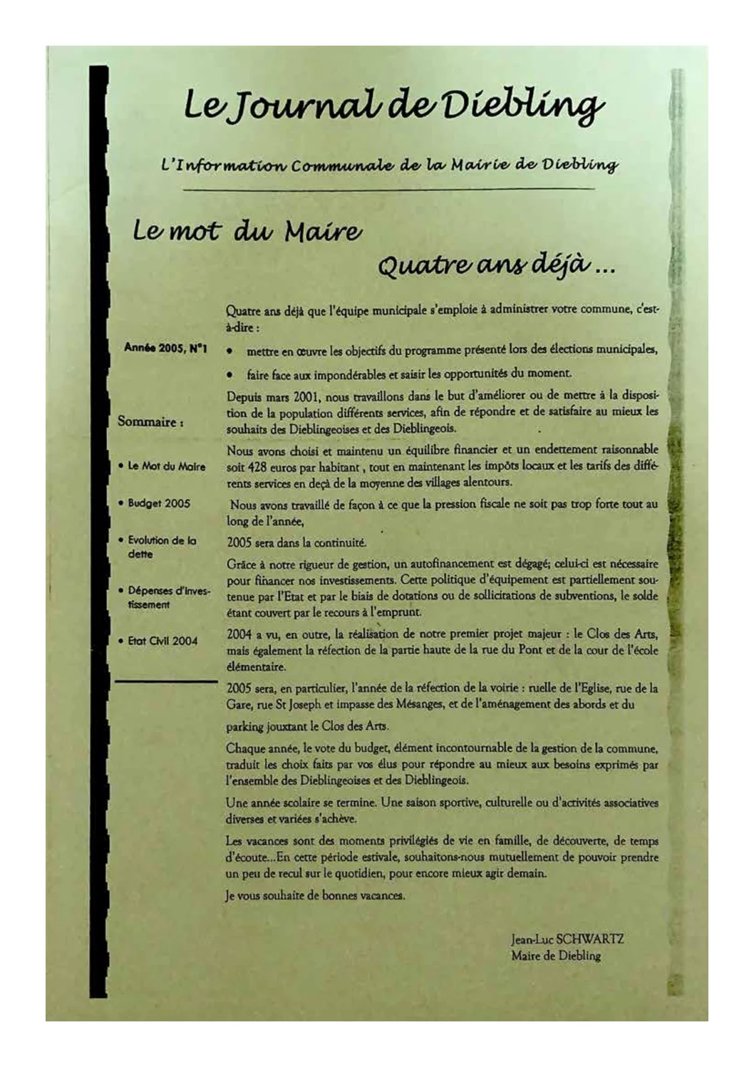 Première page du Bulletin communal de Diebling – 2005 · 1re édition