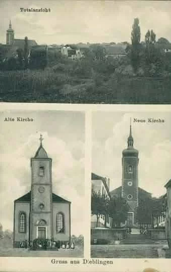 Carte postale de Diebling — ancienne et nouvelle église